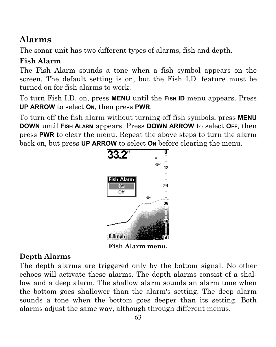 Alarms | Eagle Electronics FISHEASY 240 User Manual | Page 69 / 92