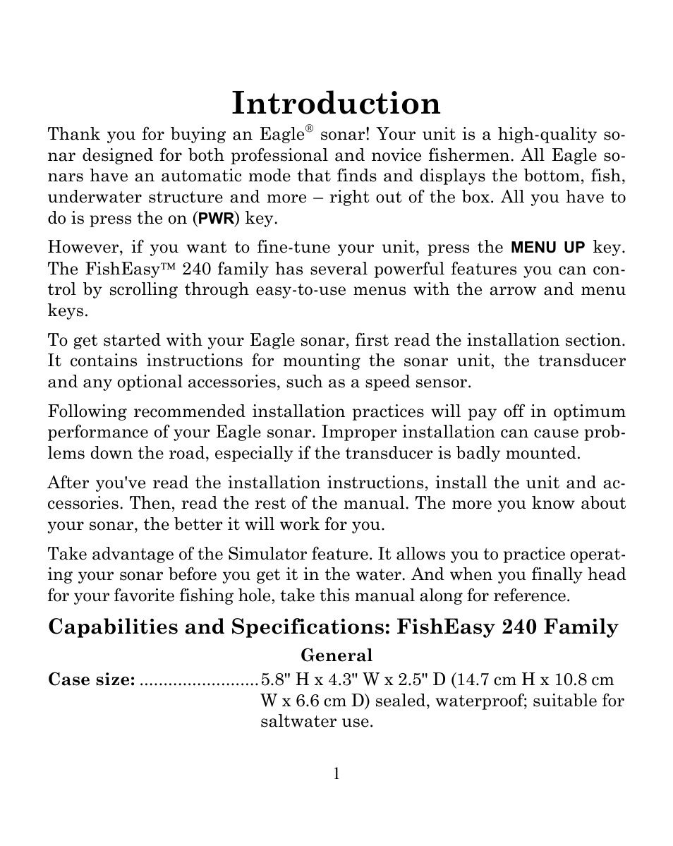 Introduction | Eagle Electronics FISHEASY 240 User Manual | Page 7 / 92