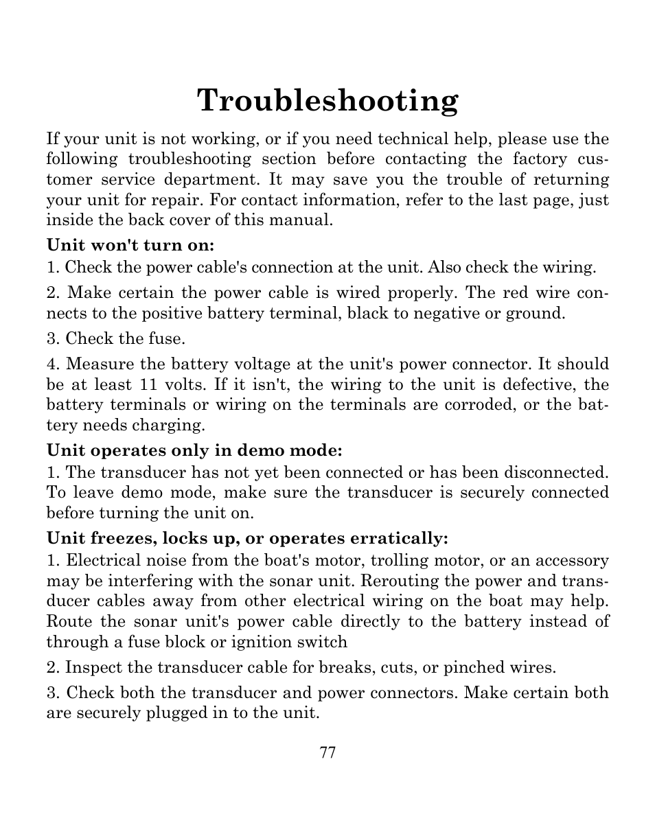 Troubleshooting | Eagle Electronics FISHEASY 240 User Manual | Page 83 / 92