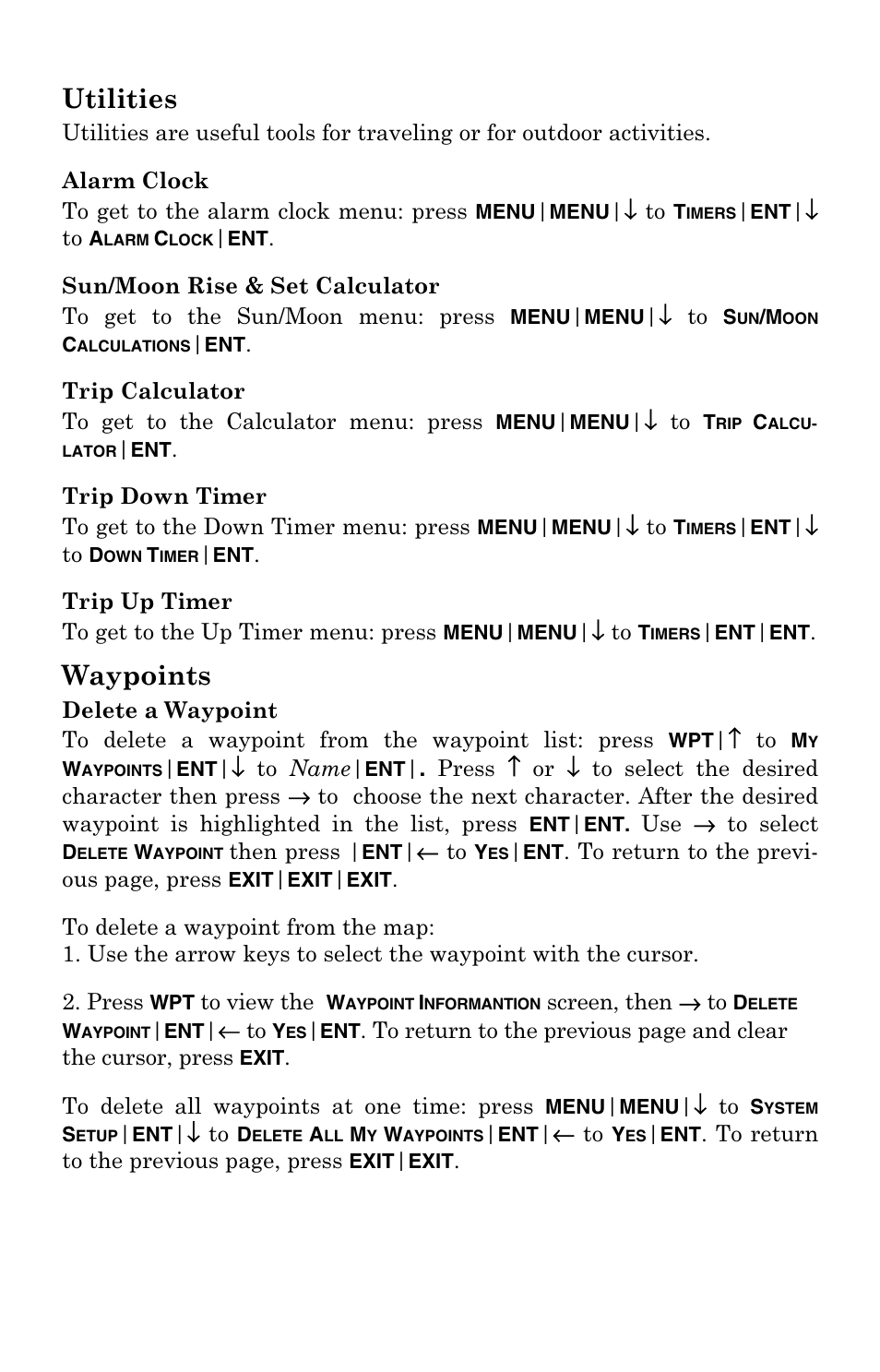 Utilities, Waypoints | Eagle Electronics FishElite User Manual | Page 144 / 204