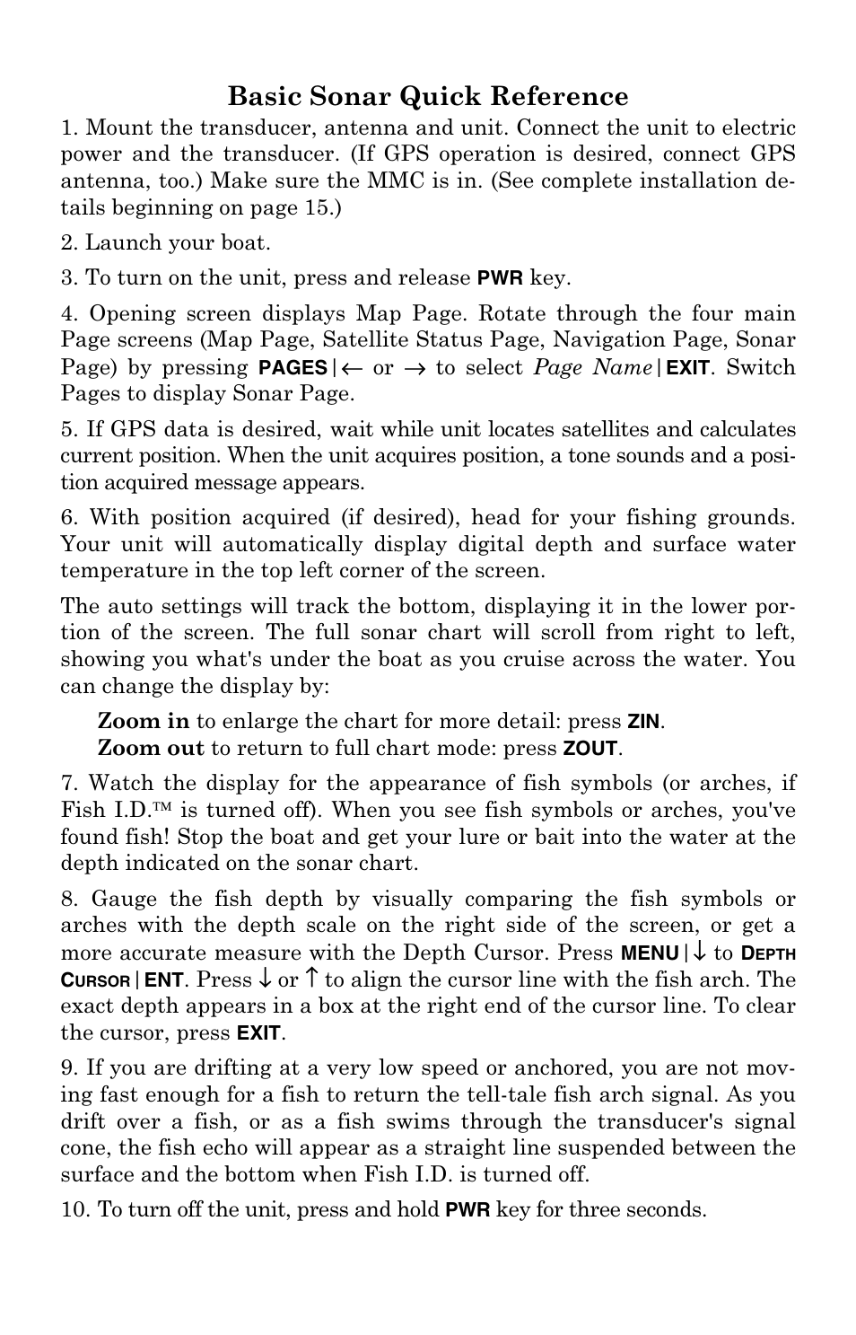 Basic sonar quick reference | Eagle Electronics FishElite User Manual | Page 57 / 204