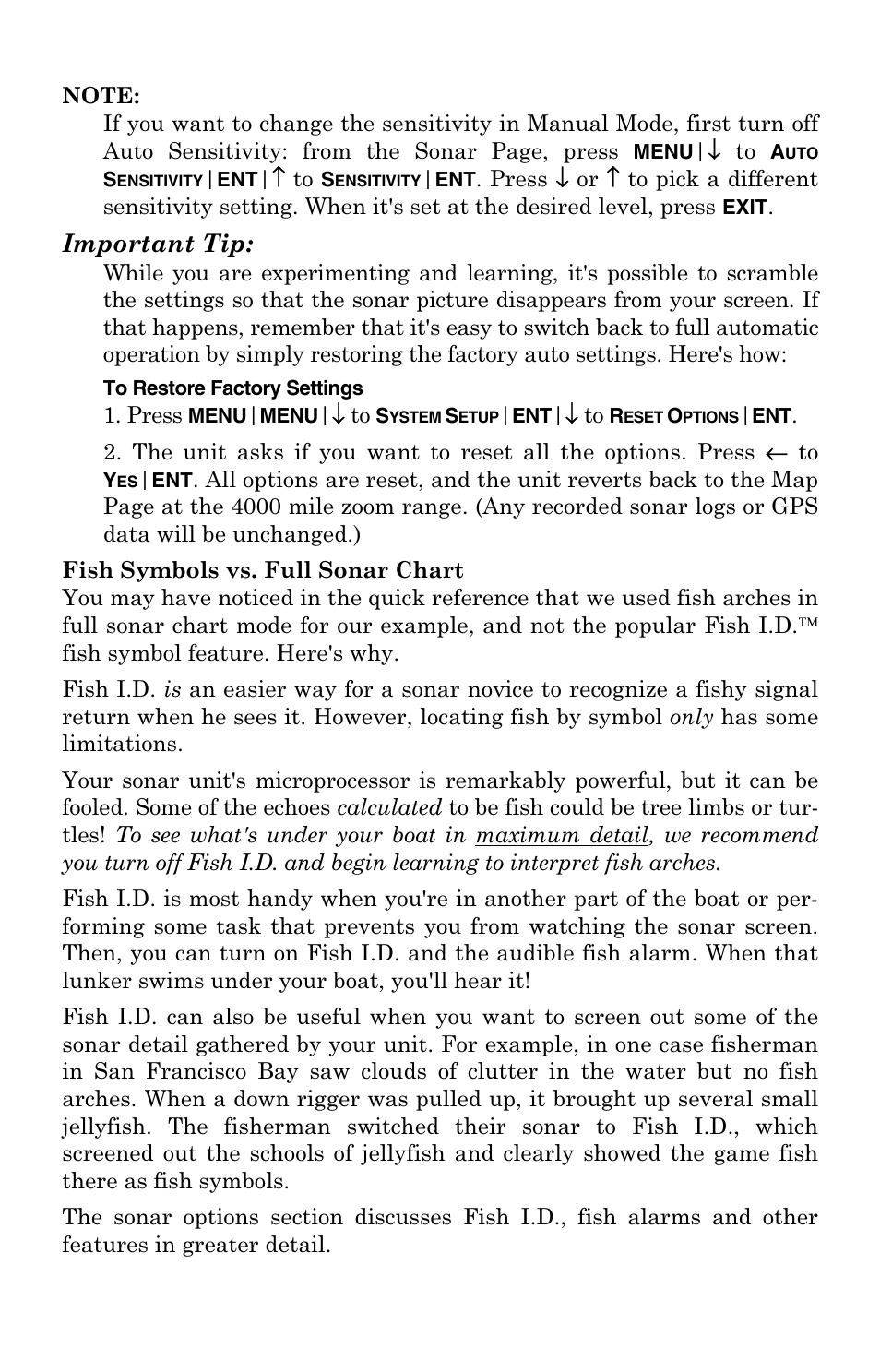 Important tip | Eagle Electronics FishElite User Manual | Page 60 / 204