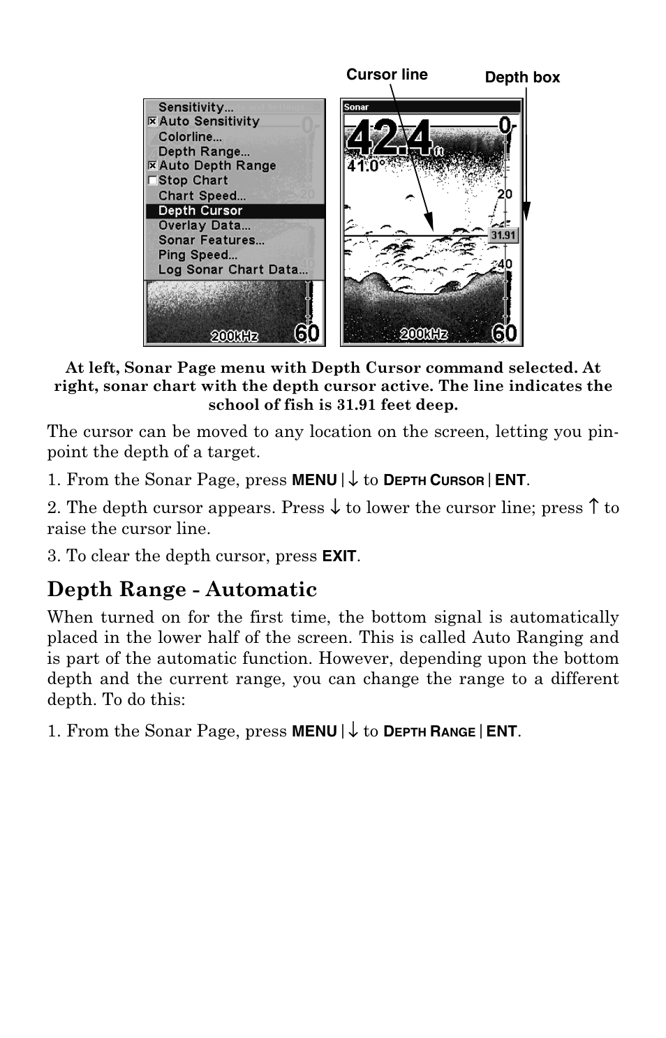 Depth range - automatic | Eagle Electronics FishElite User Manual | Page 70 / 204