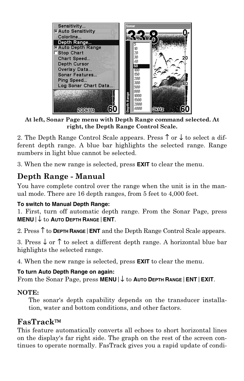 Depth range - manual, Fastrack | Eagle Electronics FishElite User Manual | Page 71 / 204