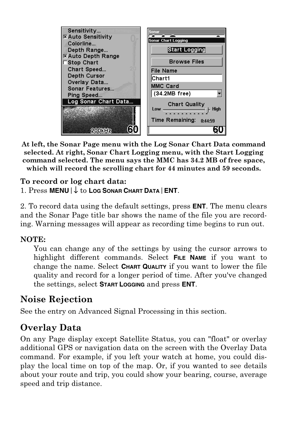 Noise rejection, Overlay data | Eagle Electronics FishElite User Manual | Page 76 / 204