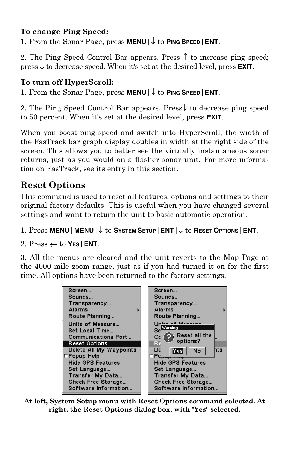 Reset options | Eagle Electronics FishElite User Manual | Page 81 / 204