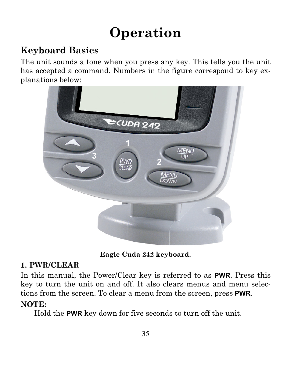 Operation, Keyboard basics | Eagle Electronics CUDA 242 User Manual | Page 39 / 72