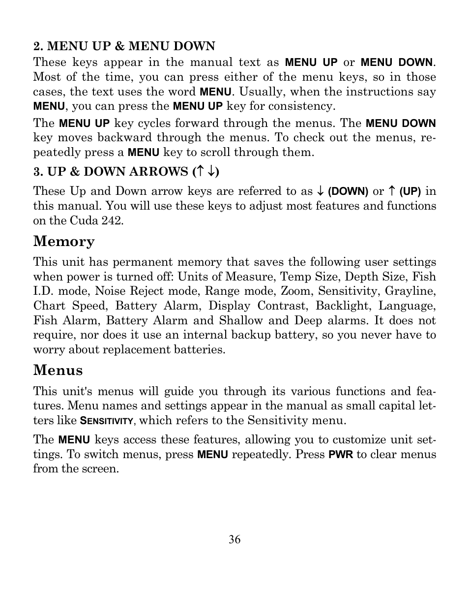 Menus | Eagle Electronics CUDA 242 User Manual | Page 40 / 72