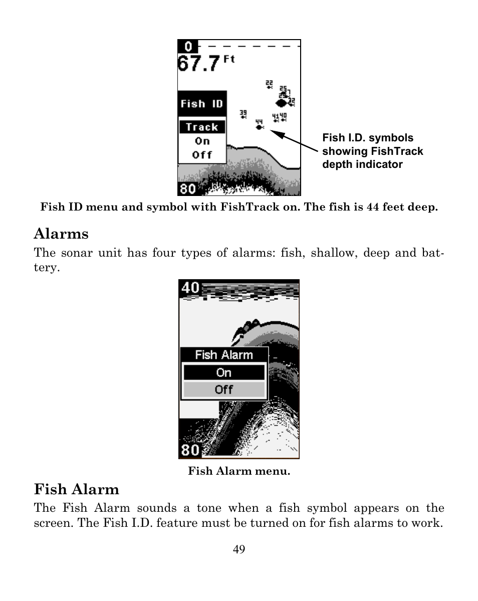 Alarms, Fish alarm | Eagle Electronics CUDA 242 User Manual | Page 53 / 72