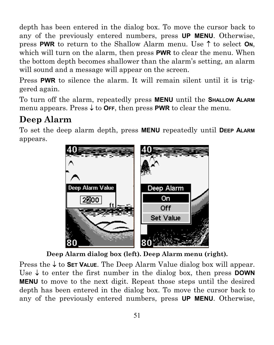 Deep alarm | Eagle Electronics CUDA 242 User Manual | Page 55 / 72