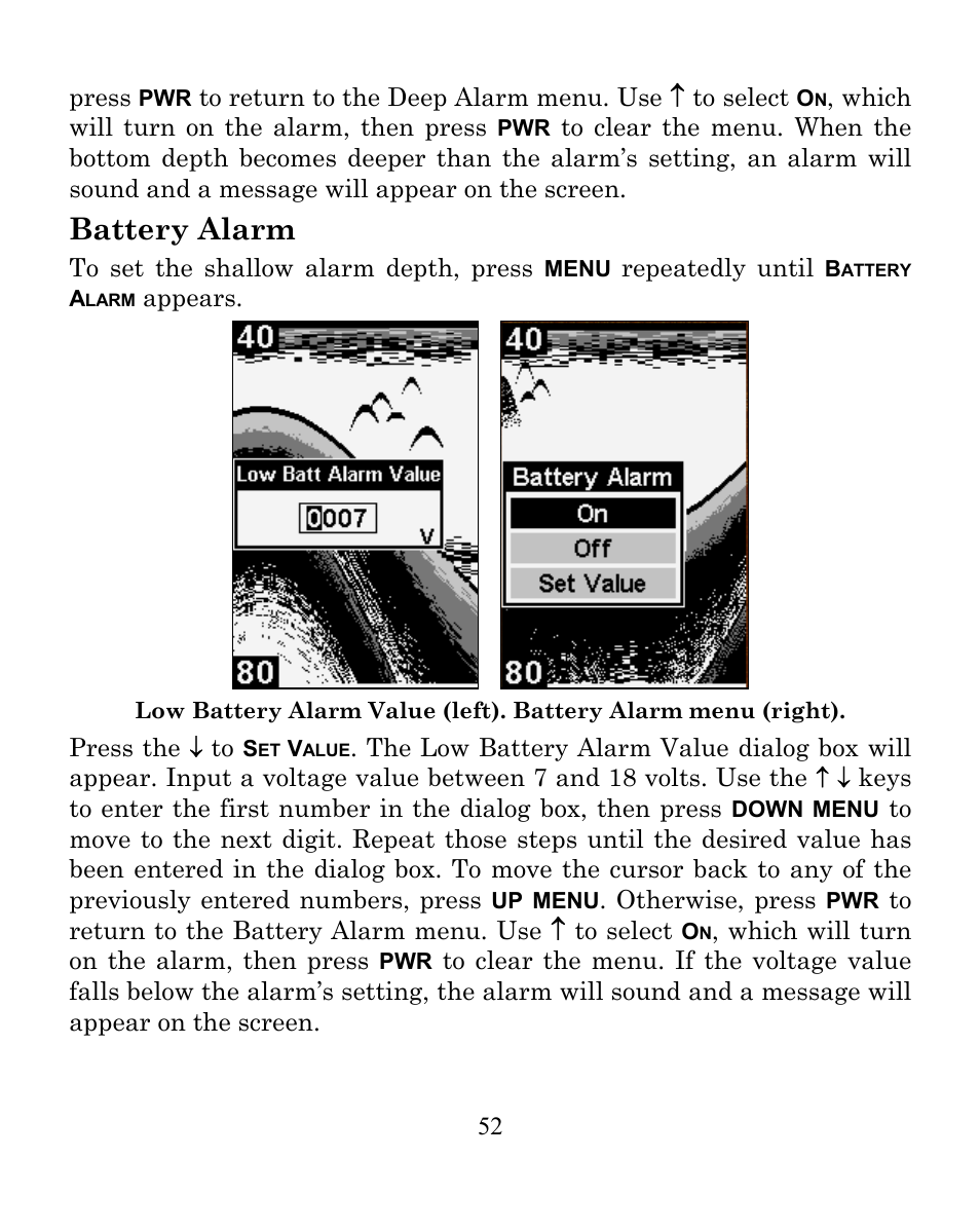 Battery alarm | Eagle Electronics CUDA 242 User Manual | Page 56 / 72