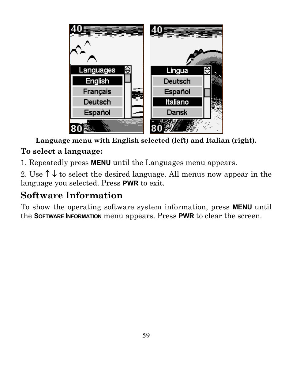 Software information | Eagle Electronics CUDA 242 User Manual | Page 63 / 72