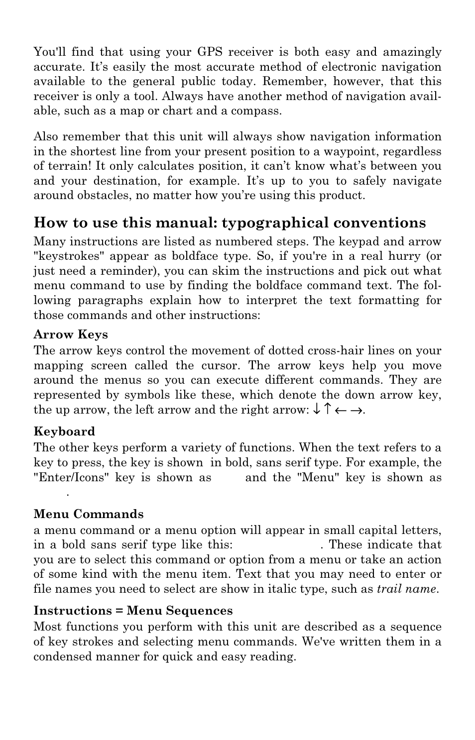 How to use this manual: typographical conventions | Eagle Electronics IntelliMap 480 User Manual | Page 14 / 128