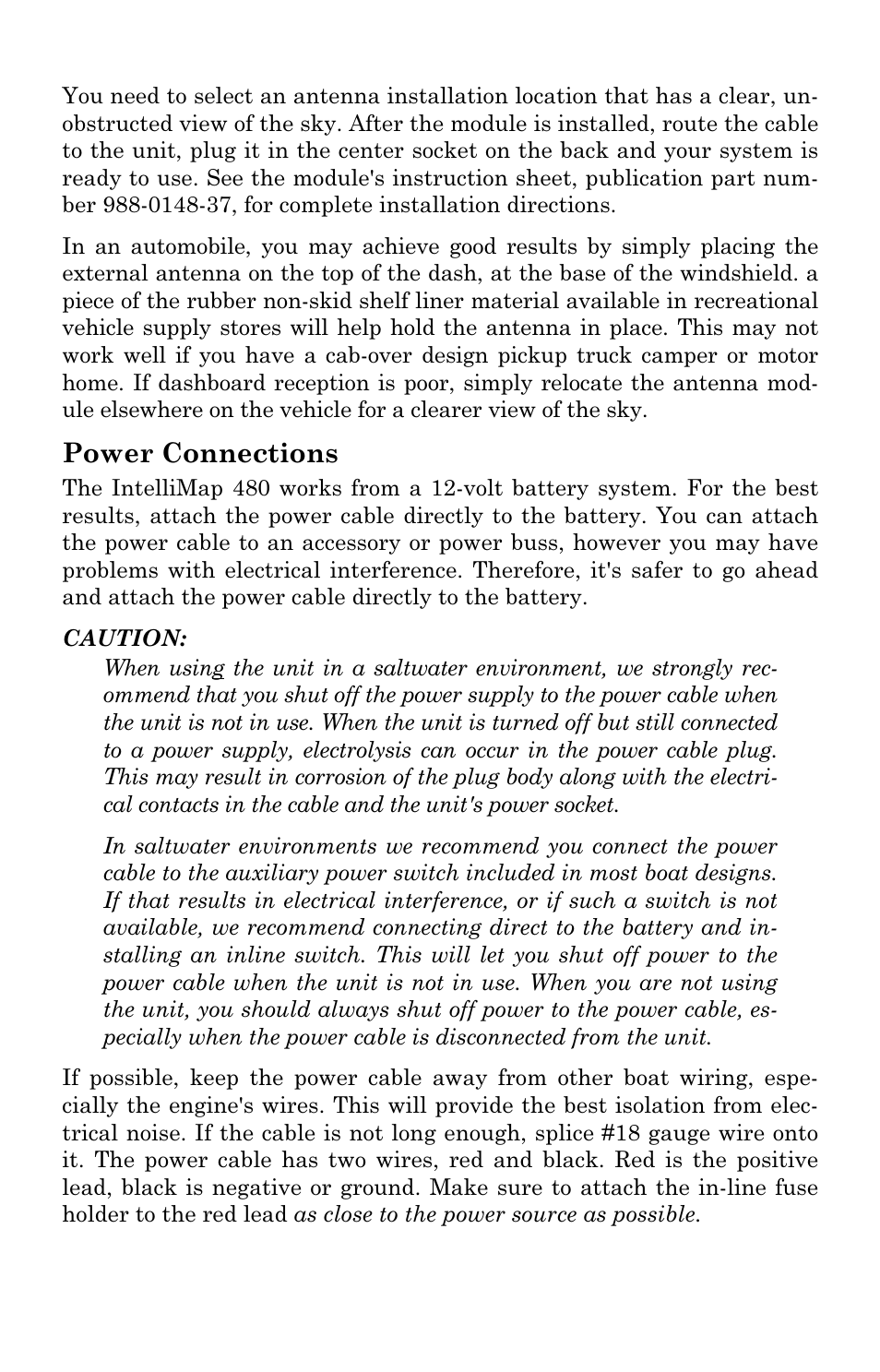 Power connections | Eagle Electronics IntelliMap 480 User Manual | Page 18 / 128