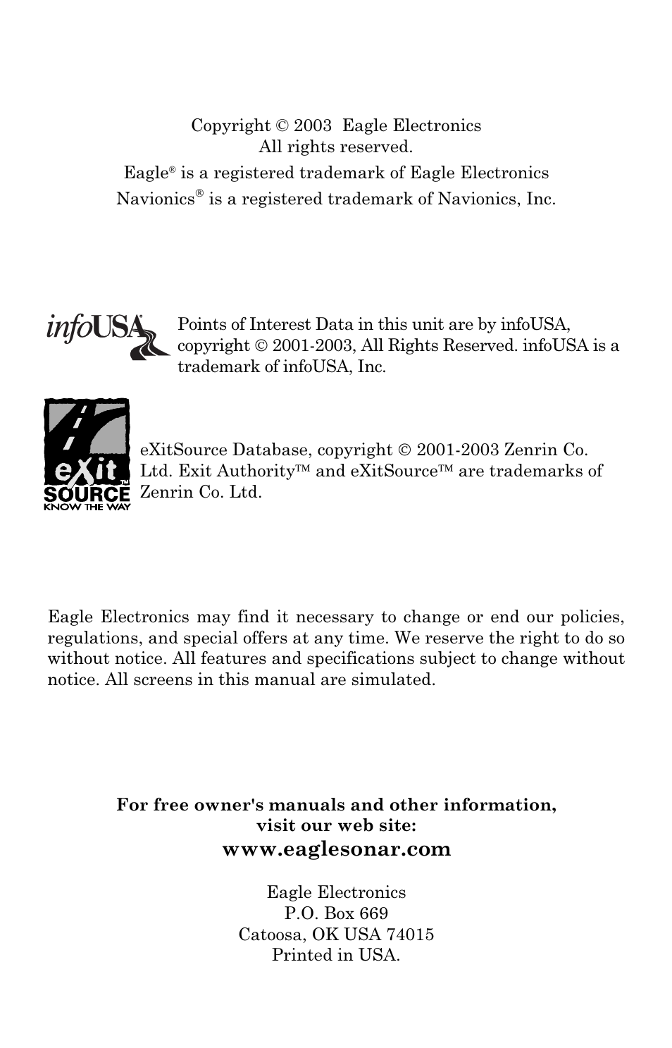 Eagle Electronics IntelliMap 480 User Manual | Page 2 / 128