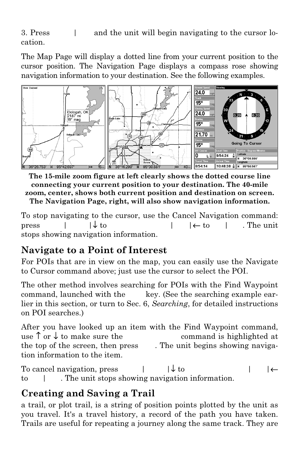 Navigate to a point of interest, Creating and saving a trail | Eagle Electronics IntelliMap 480 User Manual | Page 48 / 128