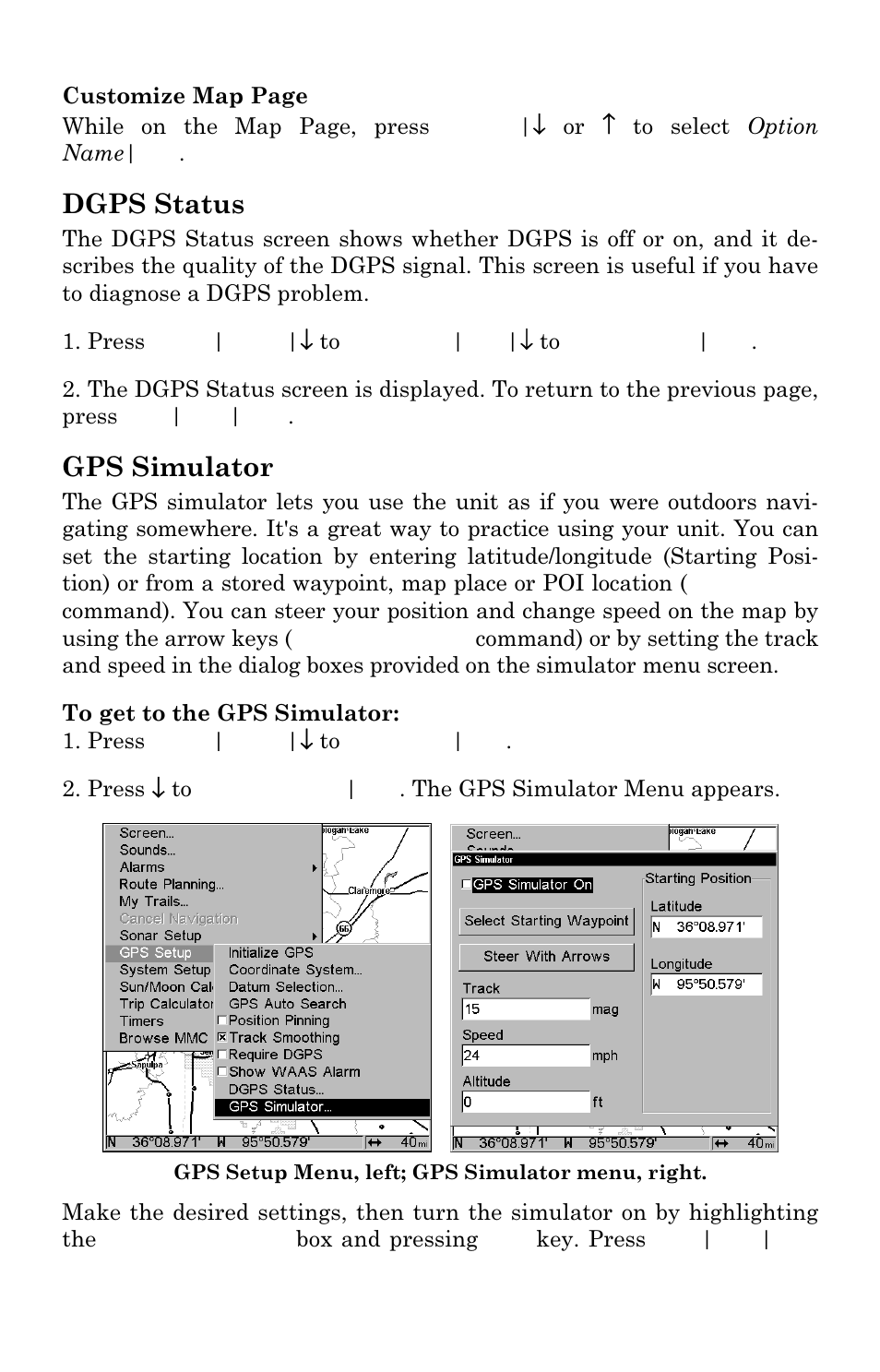 Dgps status, Gps simulator | Eagle Electronics IntelliMap 480 User Manual | Page 79 / 128