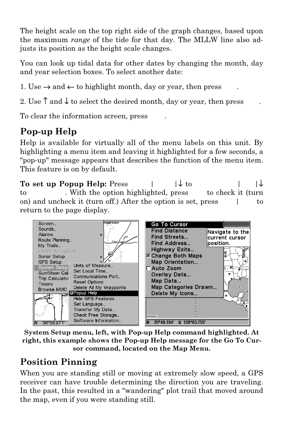 Pop-up help, Position pinning | Eagle Electronics IntelliMap 480 User Manual | Page 91 / 128