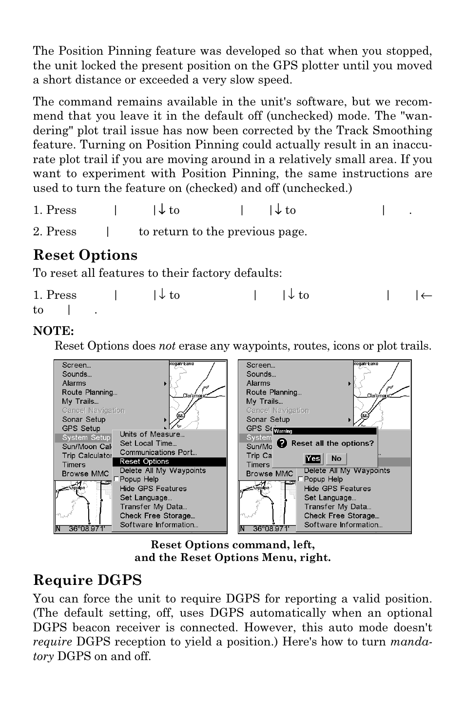 Reset options, Require dgps | Eagle Electronics IntelliMap 480 User Manual | Page 92 / 128