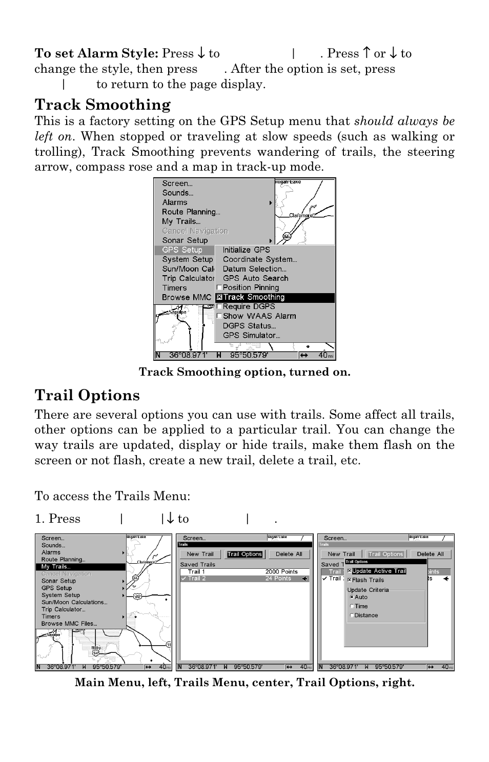 Track smoothing, Trail options | Eagle Electronics IntelliMap 480 User Manual | Page 97 / 128