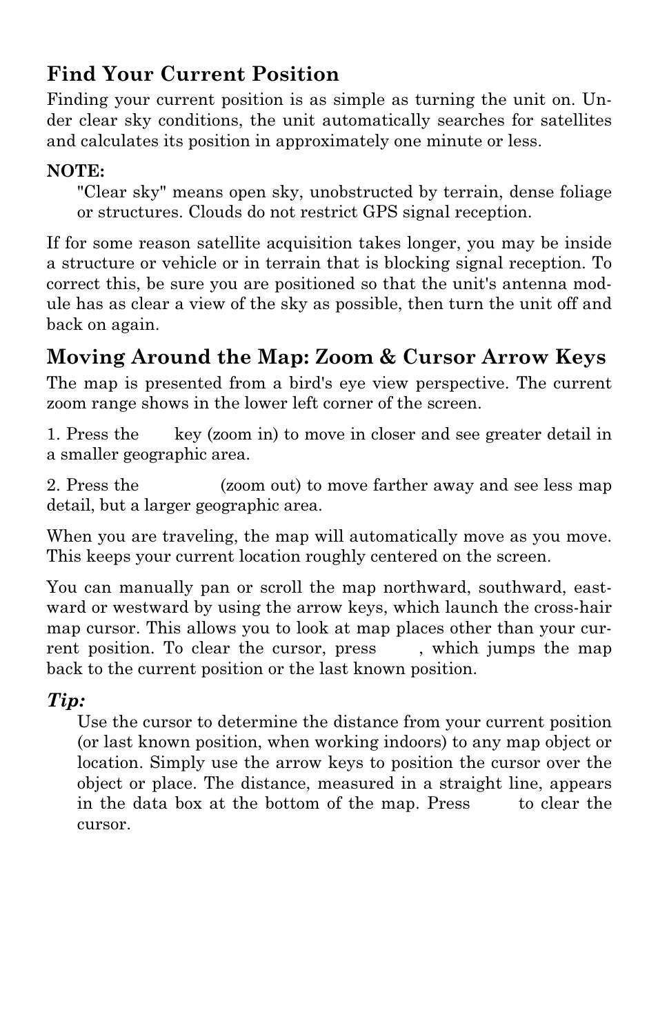 Find your current position, Moving around the map: zoom & cursor arrow keys | Eagle Electronics FishElite User Manual | Page 112 / 200