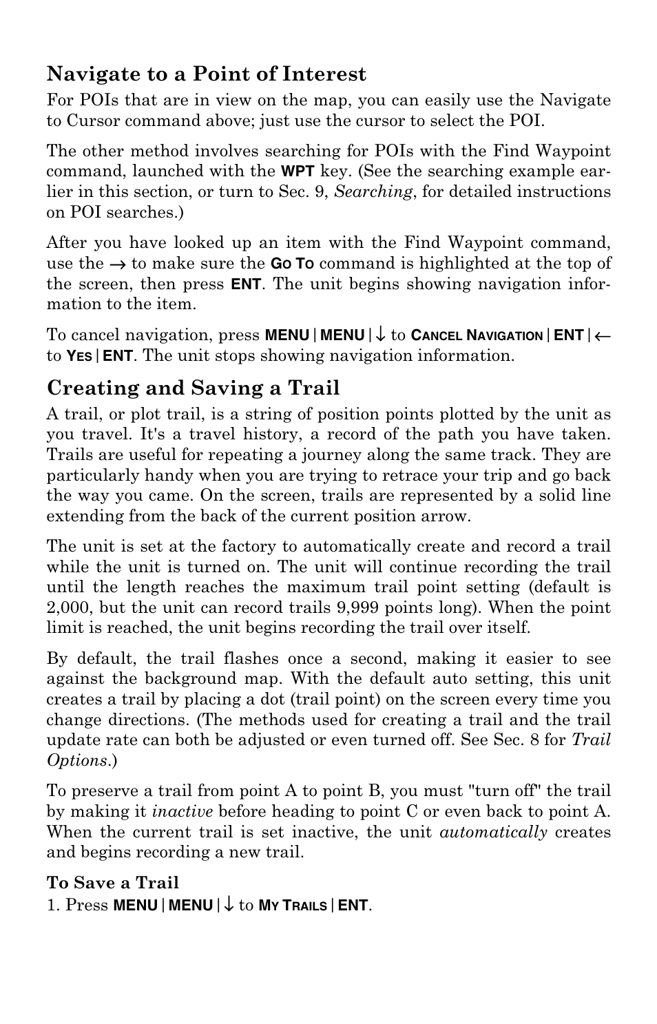 Navigate to a point of interest, Creating and saving a trail | Eagle Electronics FishElite User Manual | Page 121 / 200