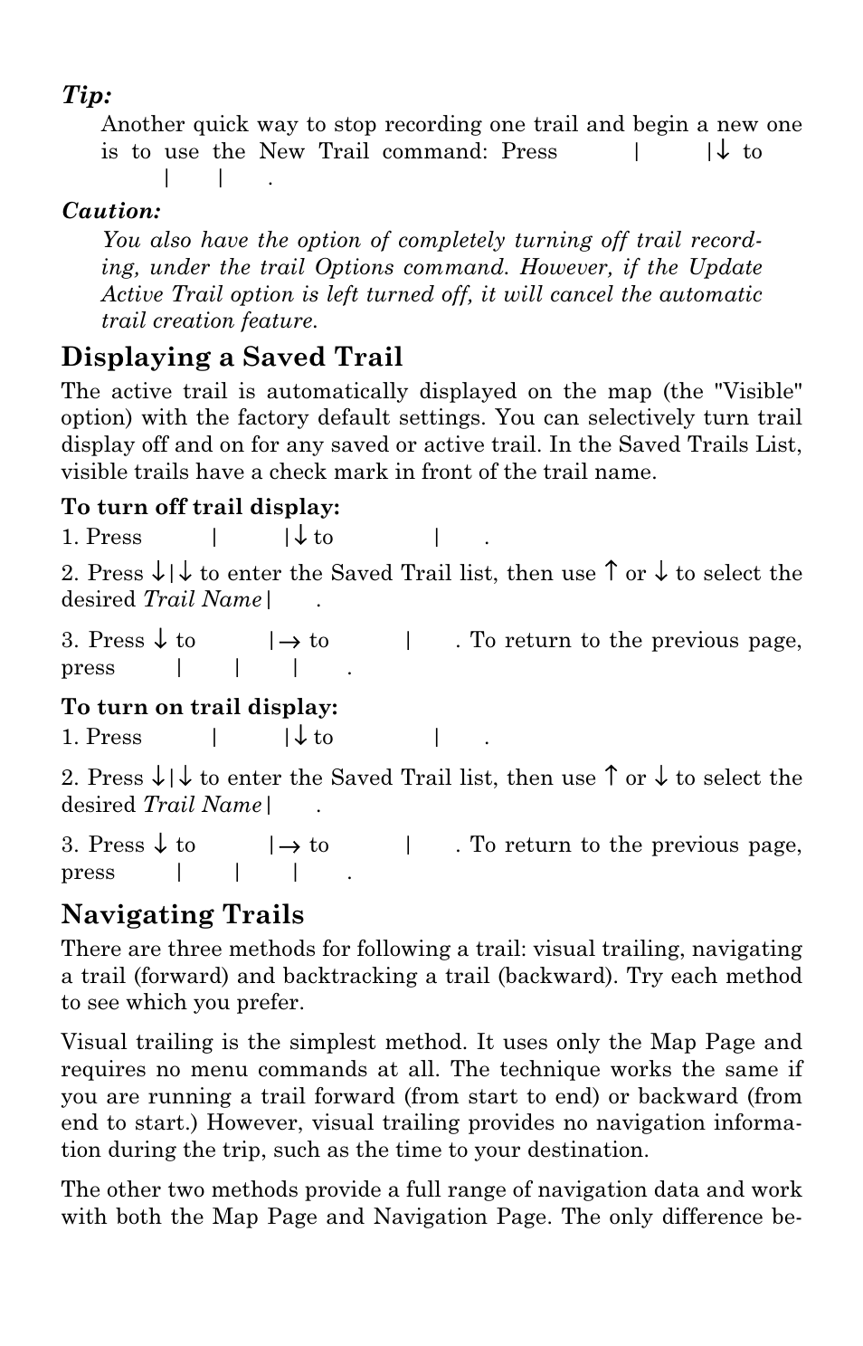 Displaying a saved trail, Navigating trails | Eagle Electronics FishElite User Manual | Page 123 / 200