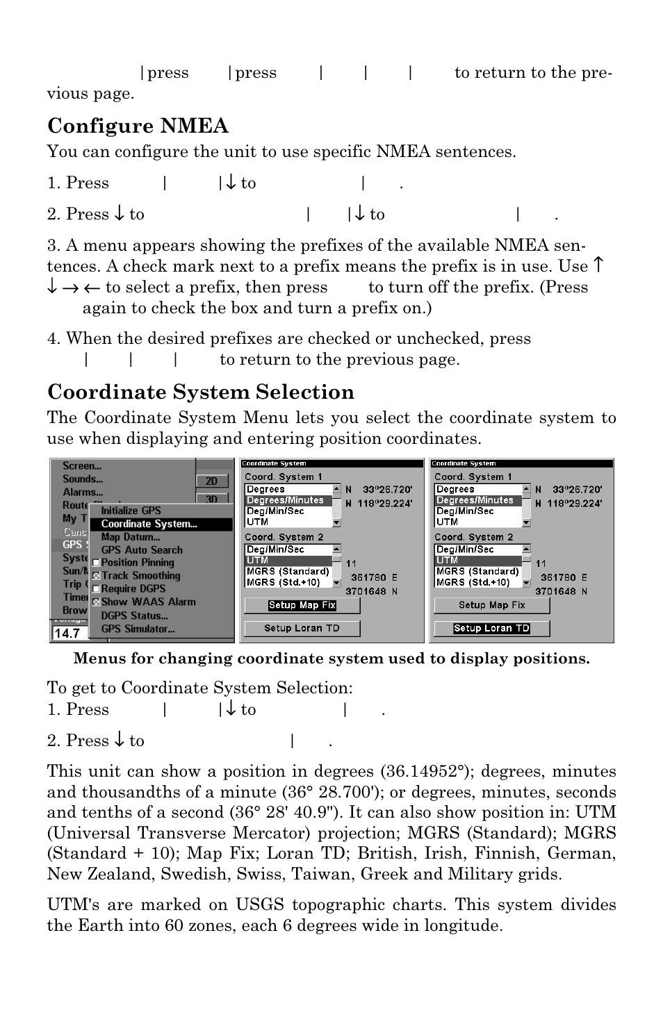 Configure nmea, Coordinate system selection | Eagle Electronics FishElite User Manual | Page 147 / 200