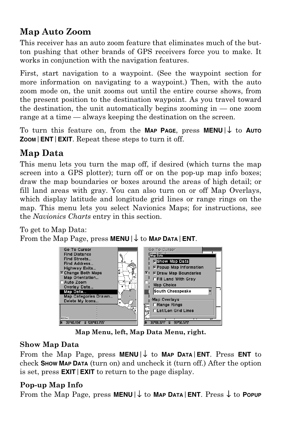 Map auto zoom, Map data | Eagle Electronics FishElite User Manual | Page 153 / 200