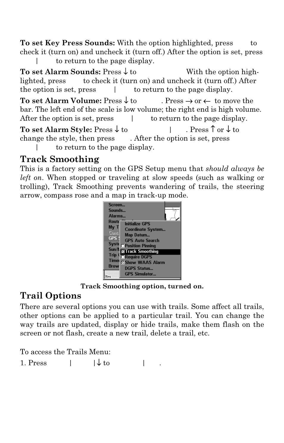 Track smoothing, Trail options | Eagle Electronics FishElite User Manual | Page 168 / 200