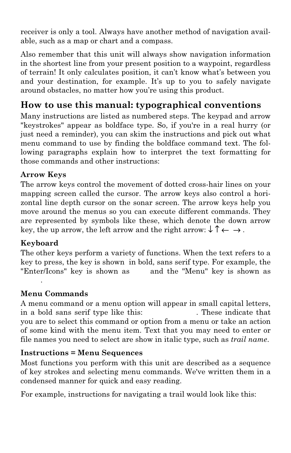 How to use this manual: typographical conventions | Eagle Electronics FishElite User Manual | Page 18 / 200