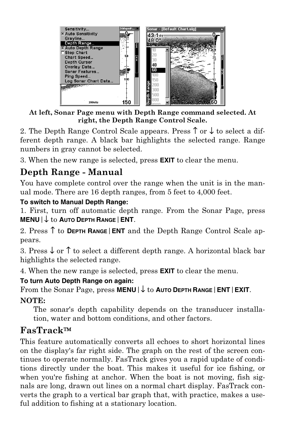 Depth range - manual, Fastrack | Eagle Electronics FishElite User Manual | Page 69 / 200