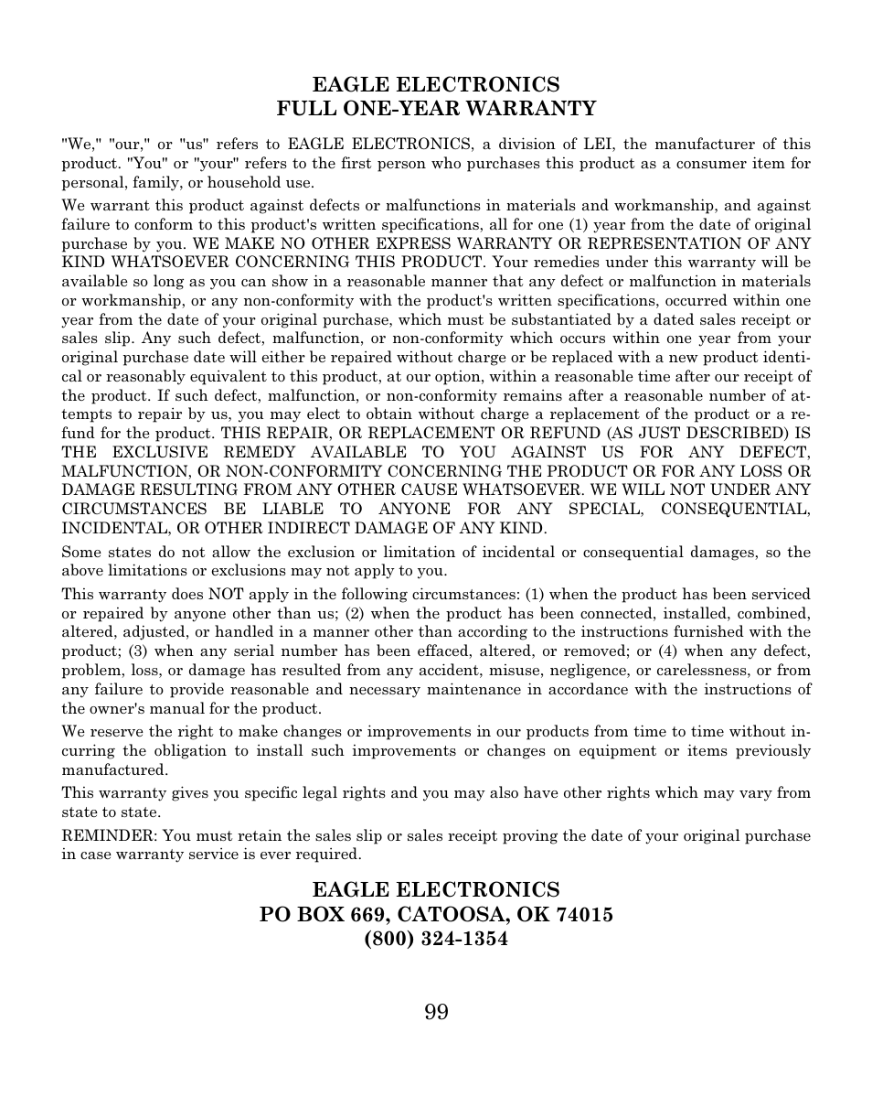 Eagle Electronics FISHMARK 640C User Manual | Page 105 / 108