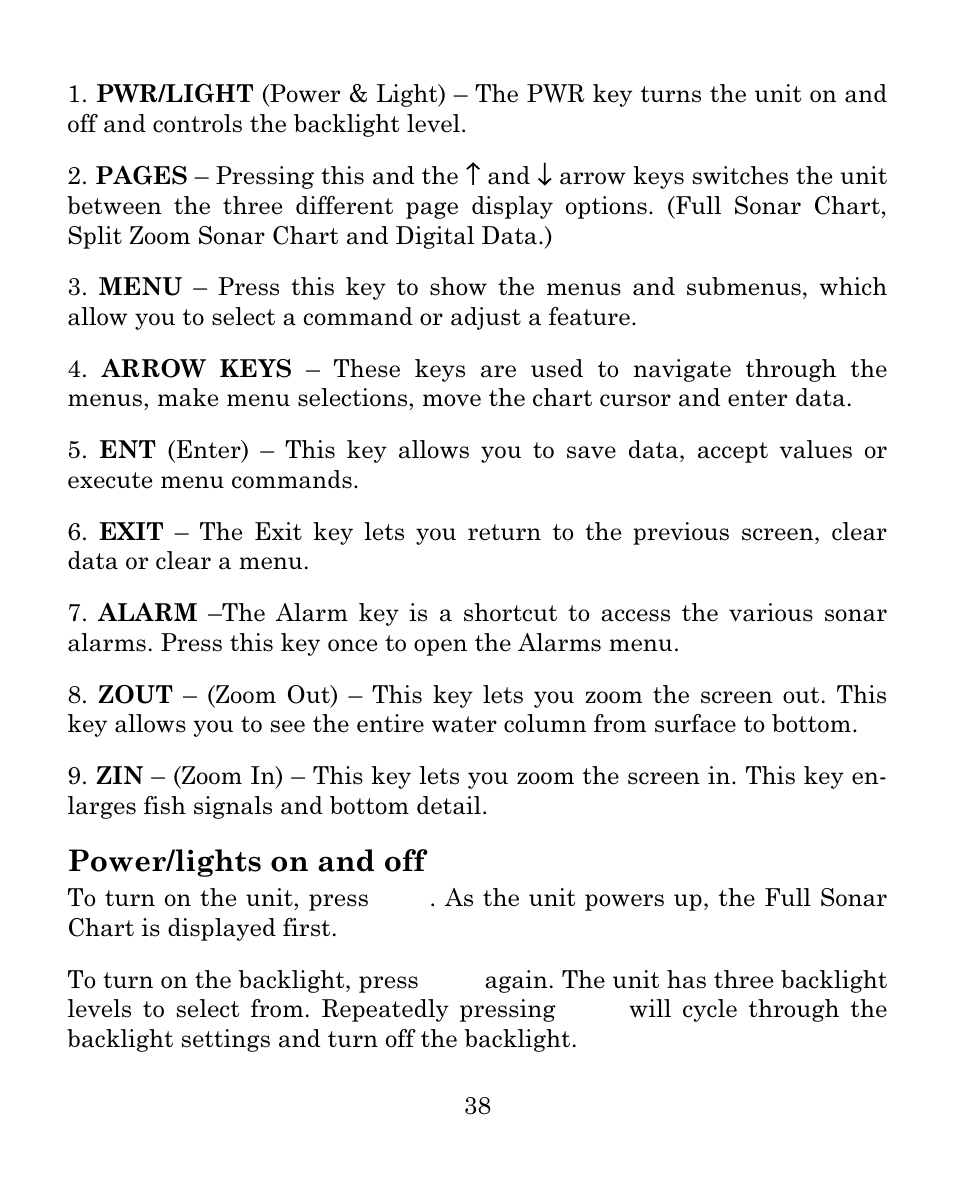 Power/lights on and off | Eagle Electronics FISHMARK 640C User Manual | Page 44 / 108