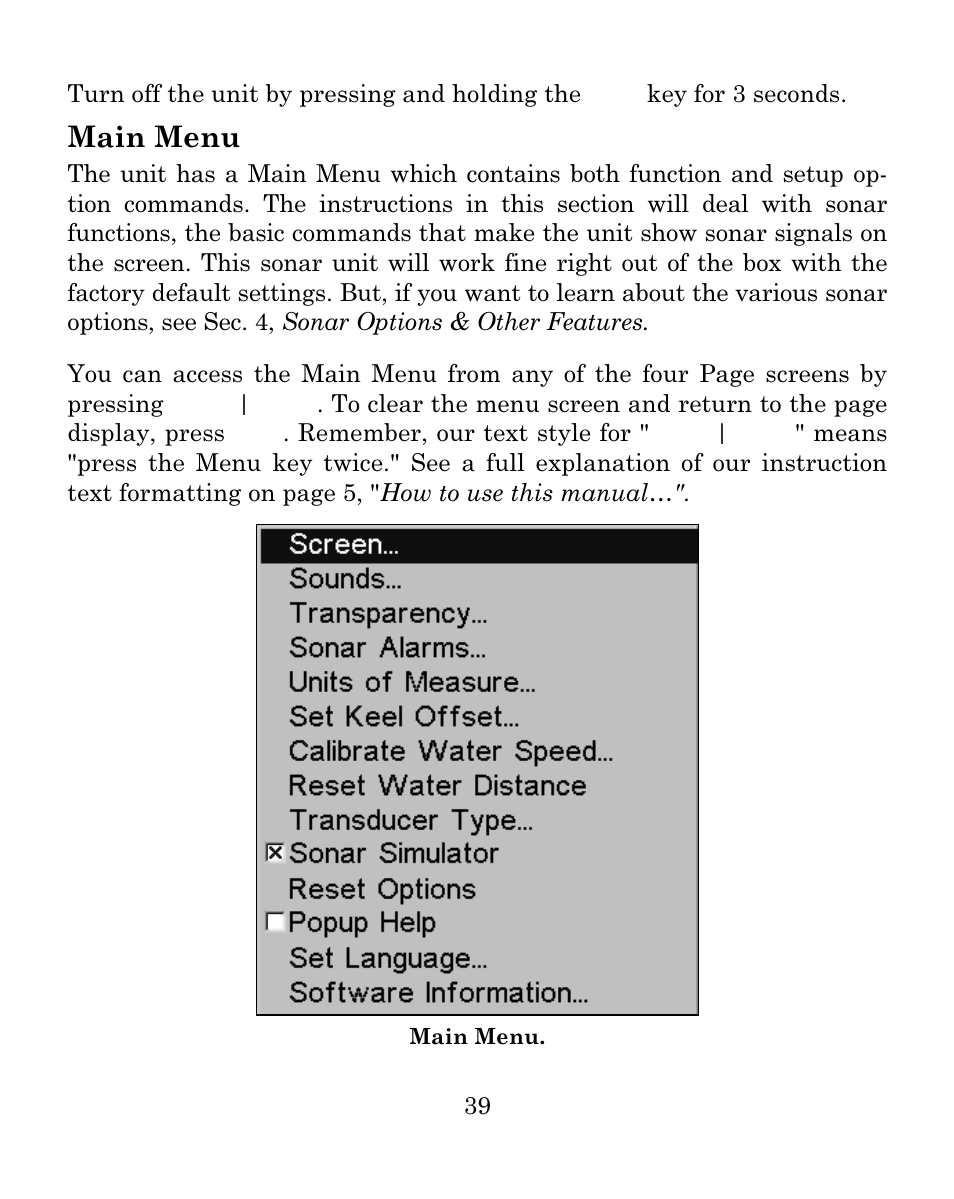 Main menu | Eagle Electronics FISHMARK 640C User Manual | Page 45 / 108