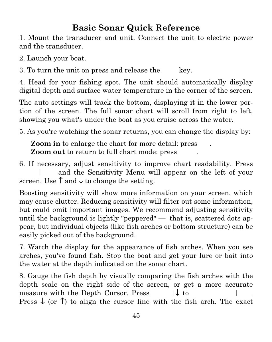 Basic sonar quick reference | Eagle Electronics FISHMARK 640C User Manual | Page 51 / 108