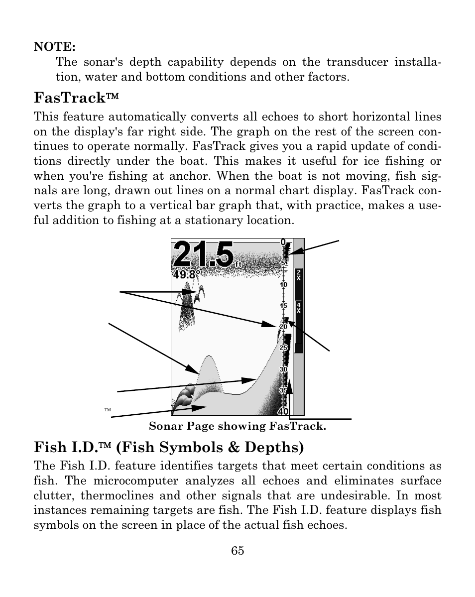 Fastrack, Fish i.d.  (fish symbols & depths) | Eagle Electronics FISHMARK 640C User Manual | Page 71 / 108