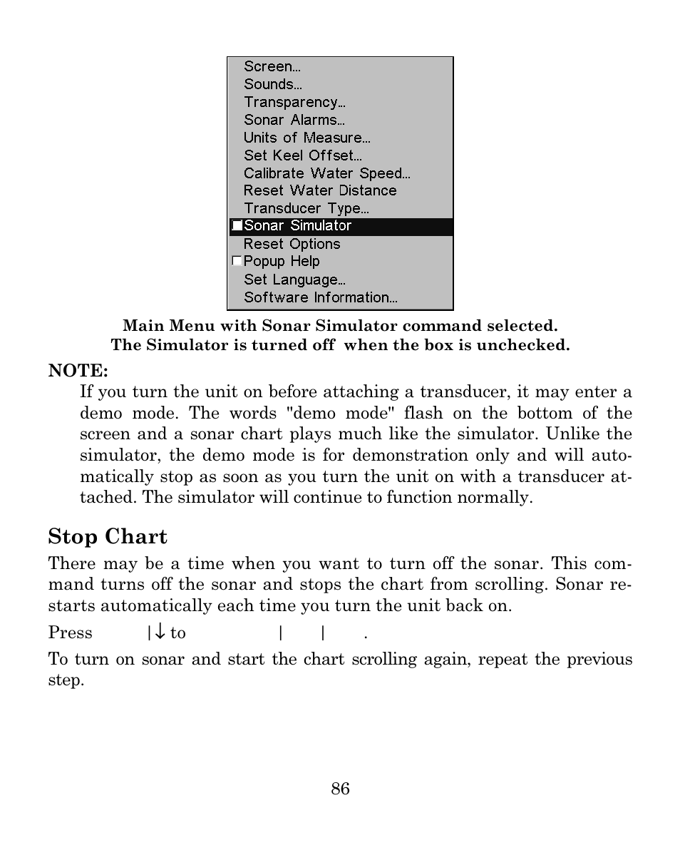 Stop chart | Eagle Electronics FISHMARK 640C User Manual | Page 92 / 108