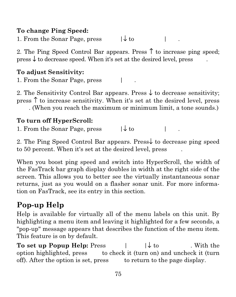 Pop-up help | Eagle Electronics SEAFINDER 500C User Manual | Page 81 / 112