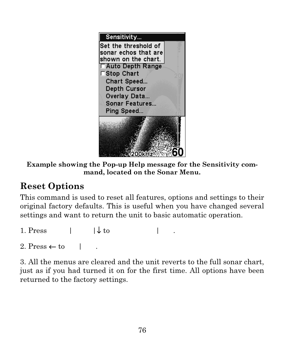 Reset options | Eagle Electronics SEAFINDER 500C User Manual | Page 82 / 112