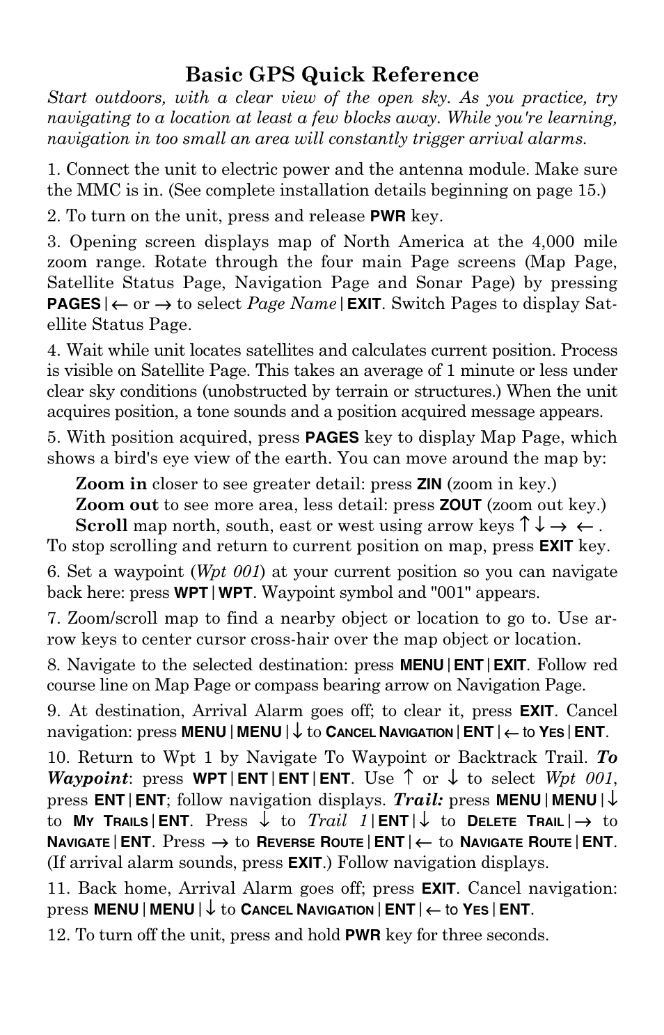 Basic gps quick reference | Eagle Electronics 500C User Manual | Page 112 / 204