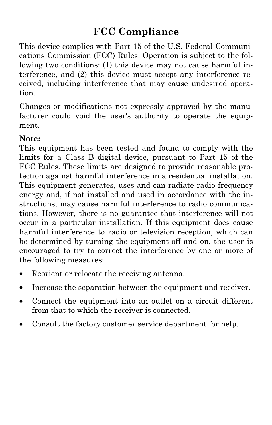 Fcc compliance | Eagle Electronics 500C User Manual | Page 197 / 204