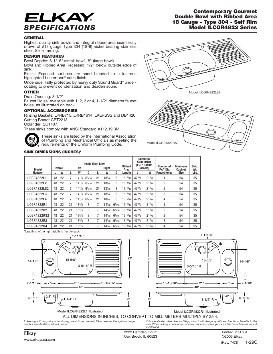 Elkay ILCGR4822R1 User Manual | 2 pages