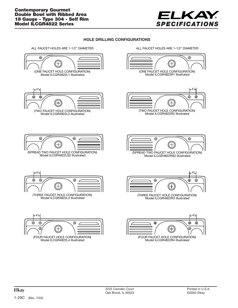 Specifications, Elkay | Elkay ILCGR4822R1 User Manual | Page 2 / 2