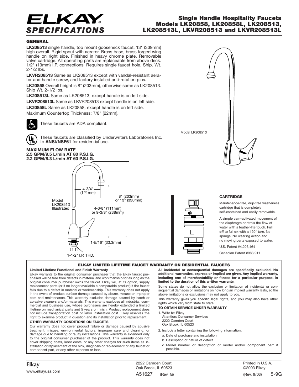 Elkay LK208513L User Manual | 2 pages