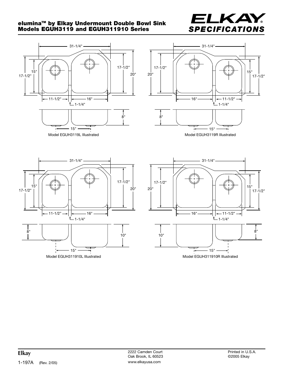 Elumina, Elkay | Elkay Elumina EGUH311910 User Manual | Page 2 / 2