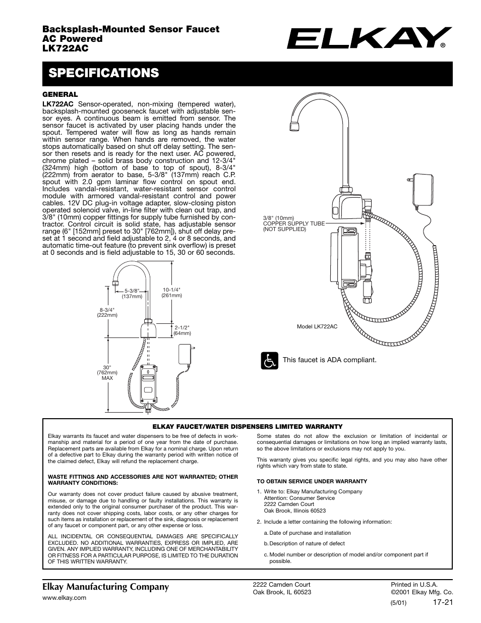 Elkay LK722AC User Manual | 2 pages