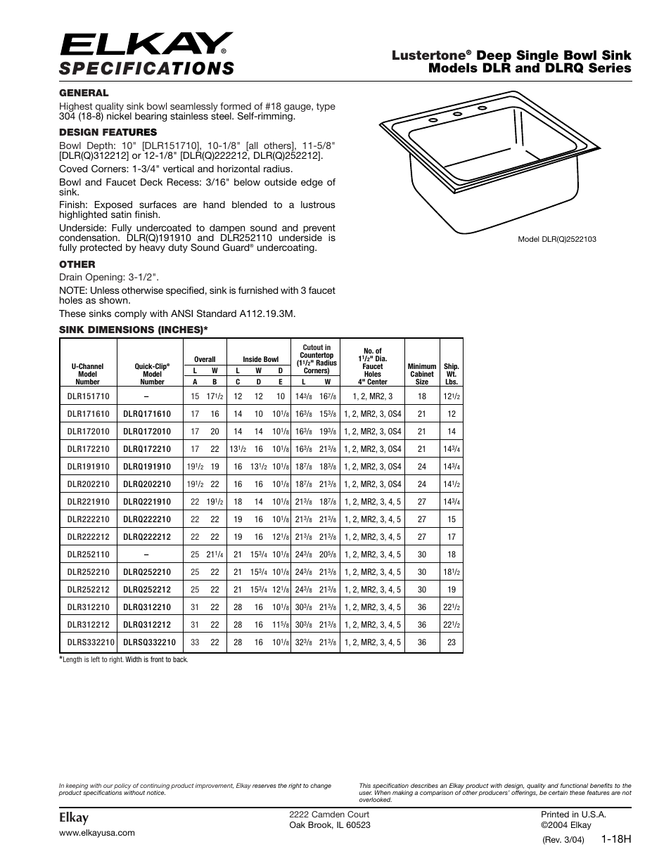 Elkay DLRQ222212 User Manual | 2 pages