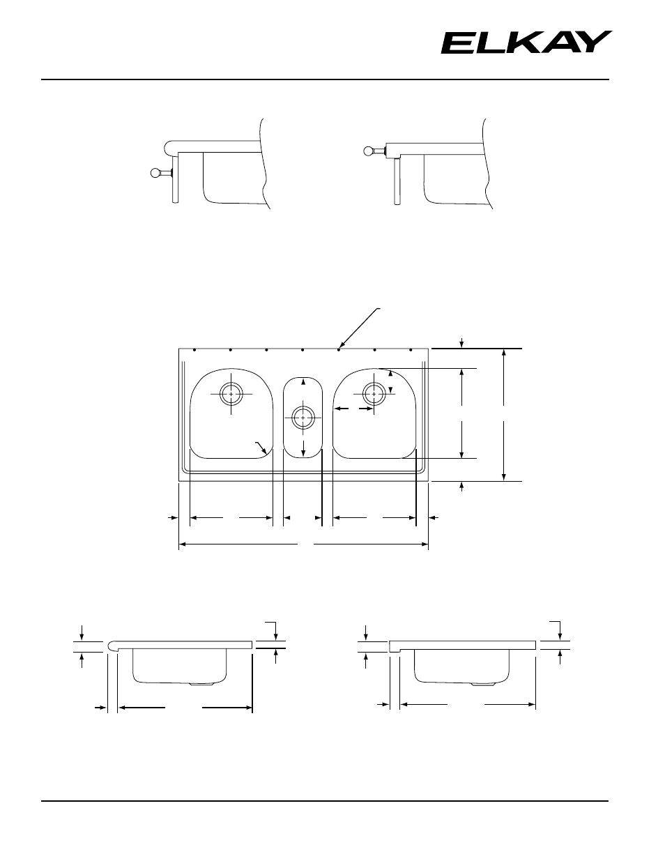 Triple bowl top view, Front treatment profile for towel bar options, Elite gourmet | Elkay 4826EGT User Manual | Page 2 / 2