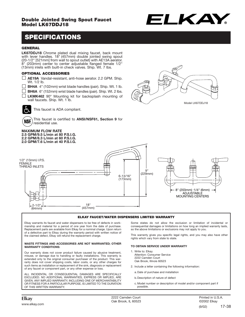 Elkay LK67DDJ18 User Manual | 2 pages